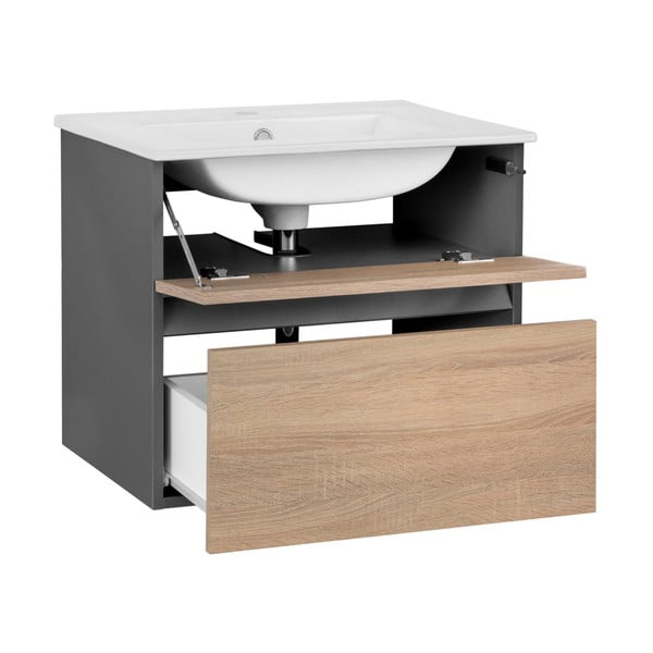 Stenska omarica brez umivalnika v hrastovem dekorju v naravni barvi 60x52 cm Wisla – Støraa-image-3