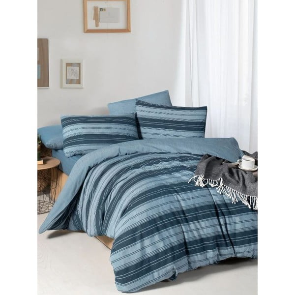 Modra posteljnina za zakonsko posteljo/podaljšana z rjuho/4-delna 200x220 cm Stripes – Mila Home