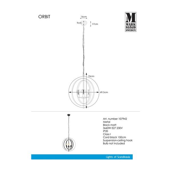 Črna viseča svetilka Markslöjd Orbit Pendant 3L-image-2