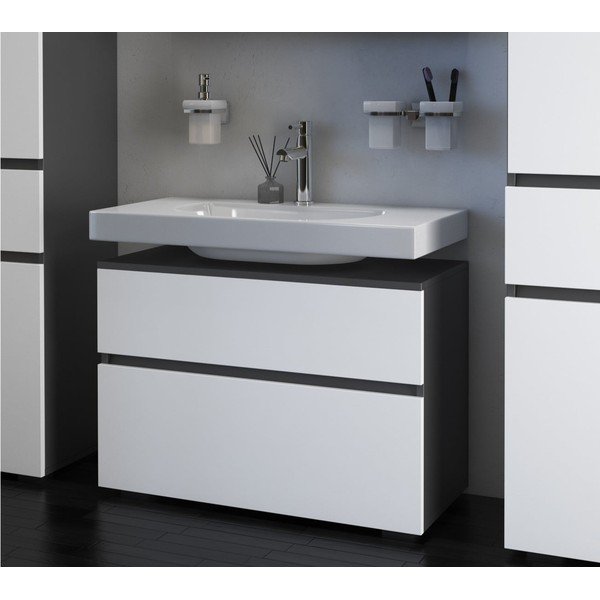 Belo-antracitno siva omarica za pod umivalnik 80x55 cm Wisla – Støraa-image-3