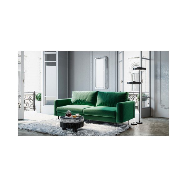 Temno zelena žametna zofa Devichy Levie, 222 cm-image-3