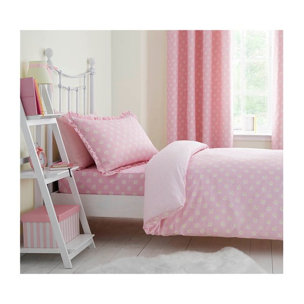 Catherine Lansfield Daisy Dreamer roza elastična rjuha za eno posteljo, 90 x 90 cm