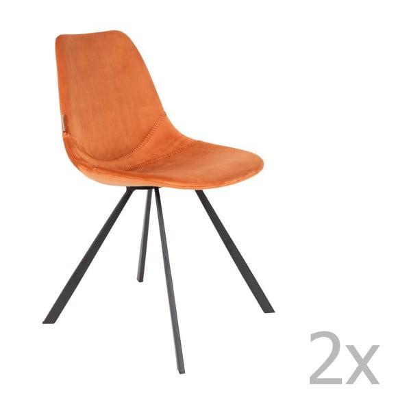 Komplet 2 oranžnih stolov z žametnim oblazinjenjem Dutchbone Franky