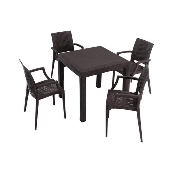 Temno rjava vrtna jedilna garnitura iz umetnega ratana za 4 osebe Rattan – Floriane Garden
