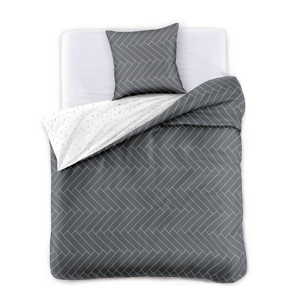 DecoKing Plošče sivo-beli bombažni saten, posteljno perilo za eno osebo, 135 x 200 cm