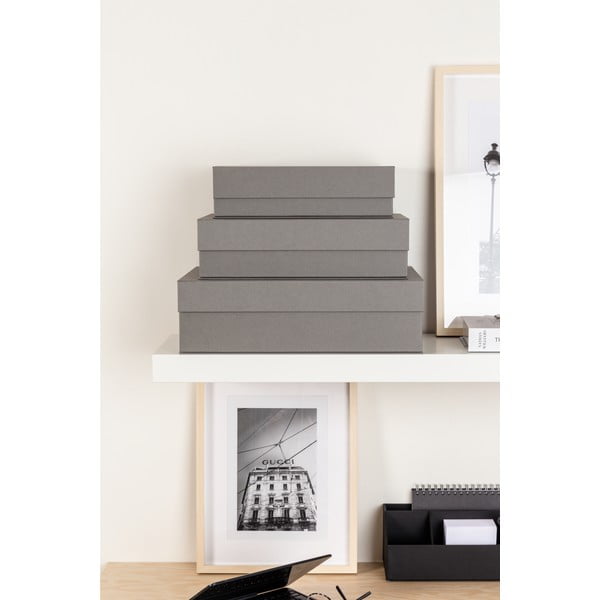 Sive kartonaste škatle za shranjevanje v kompletu 3 ks s pokrovom 42,5x29,5x13 cm Kian Paper Laminate – Bigso-image-1