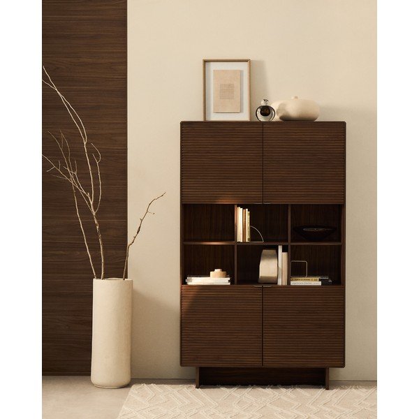 Temno rjava omarica v orehovem dekorju 100x163x40 cm Norlen – Kave Home-image-4