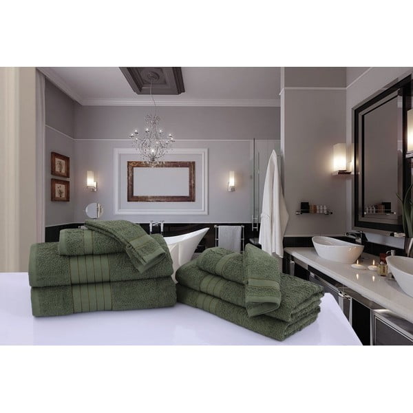 Temno zelene frotirne bombažne brisače v kompletu 2 ks 70x140 cm – Good Morning-image-2