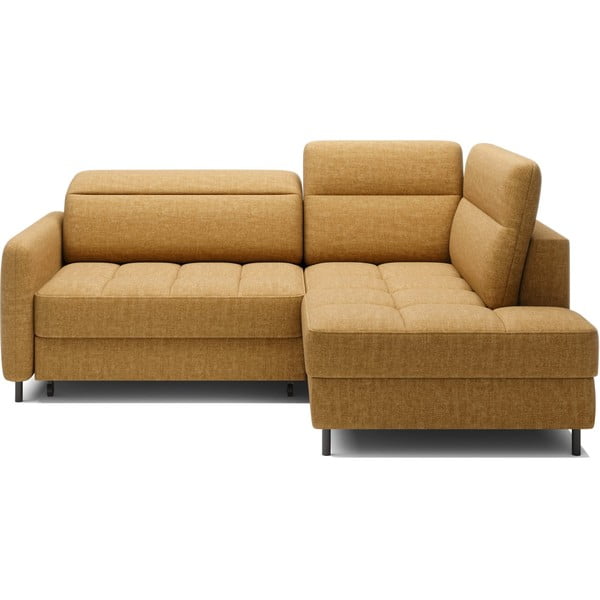 Rumena žametna raztegljiva/s prostorom za shranjevanje kotna sedežna garnitura (desni kot/v obliki črke L) Barea – ELTAP