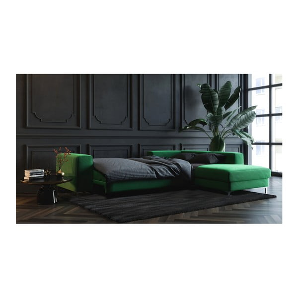 Temno zelena žametna kotna raztegljiva sedežna garnitura Devichy Rothe, desni kot-image-4