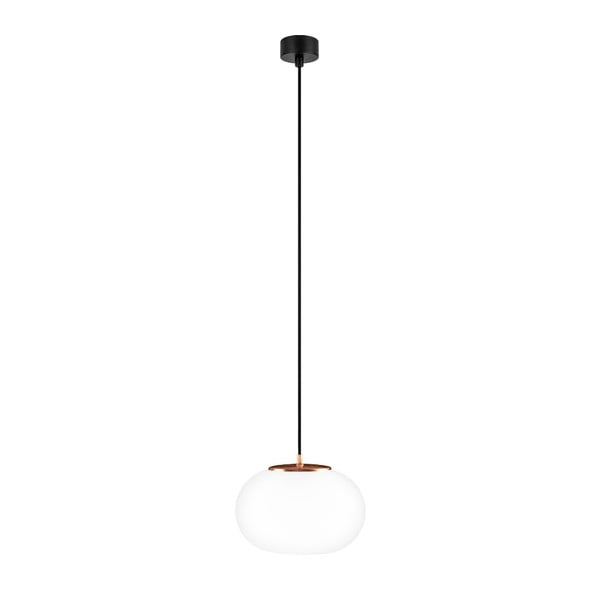 Bela viseča svetilka s črnim kablom in detajli bakrene barve Sotto Luce Dosei
