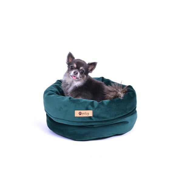 Temno zelena žametna postelja ø 40 cm Basket Royal - Petsy-image-4