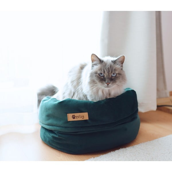 Temno zelena žametna postelja ø 40 cm Basket Royal - Petsy-image-1