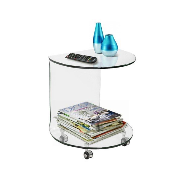 Evergreen House Enostavna steklena mizica za kavo na kolesih-image-3