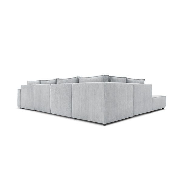 Svetlo siva kotna sedežna garnitura iz rebrastega žameta (levi kot/v obliki črke "U") Nihad modular – Bobochic Paris-image-4