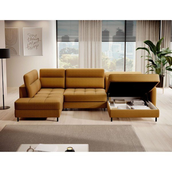 Rumena žametna raztegljiva/s prostorom za shranjevanje kotna sedežna garnitura (levi kot/v obliki črke "U") Berrto – ELTAP-image-3