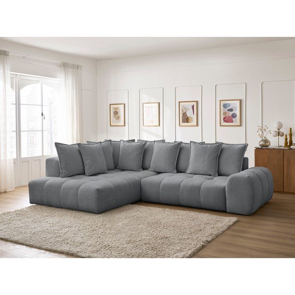 Temno siva raztegljiva/s prostorom za shranjevanje kotna sedežna garnitura iz šenilje (levi kot/v obliki črke L) Everest – Bobochic Paris-image-1