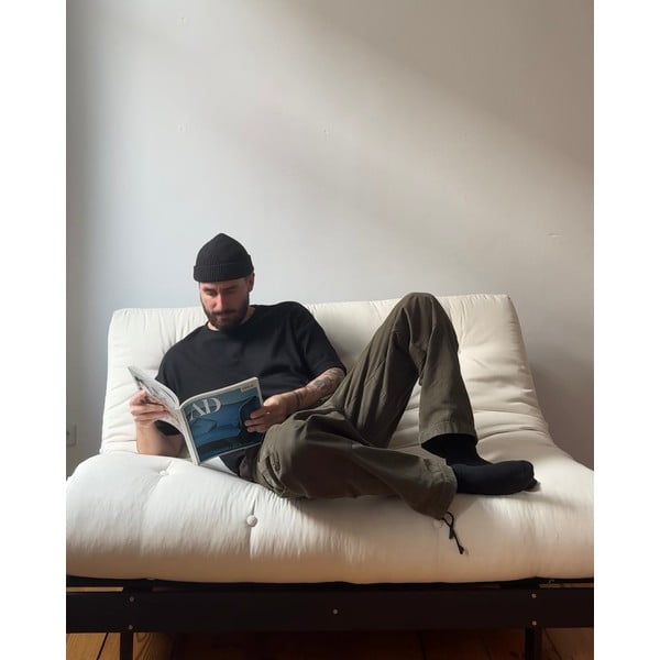 Sivo-bež lanena raztegljiva sedežna garnitura 140 cm Roots Black Night – Karup Design-image-1