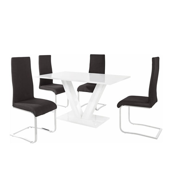 Komplet mize in 4 črnih stolov Støraa Aaron