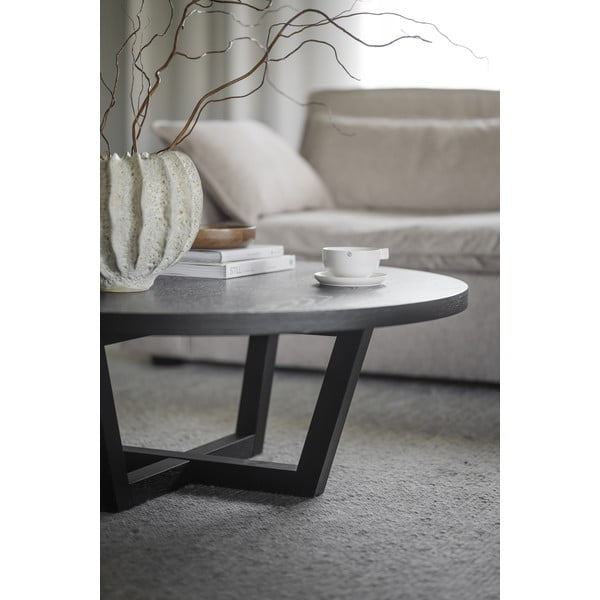 Črna okrogla mizica v hrastovem dekorju ø 110 cm Boxford – Rowico-image-3