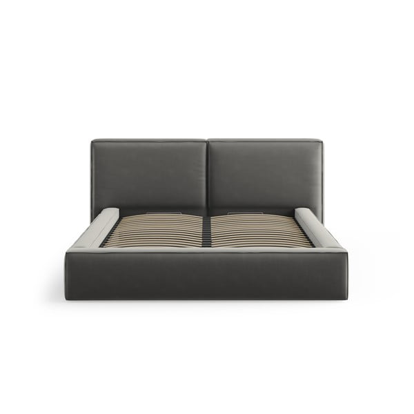 Siva žametna oblazinjena zakonska postelja s prostorom za shranjevanje in z letvenim dnom 180x200 cm Arendal – Cosmopolitan Design-image-3