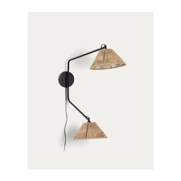 Črna/naravna stenska svetilka Pontos – Kave Home-image-3