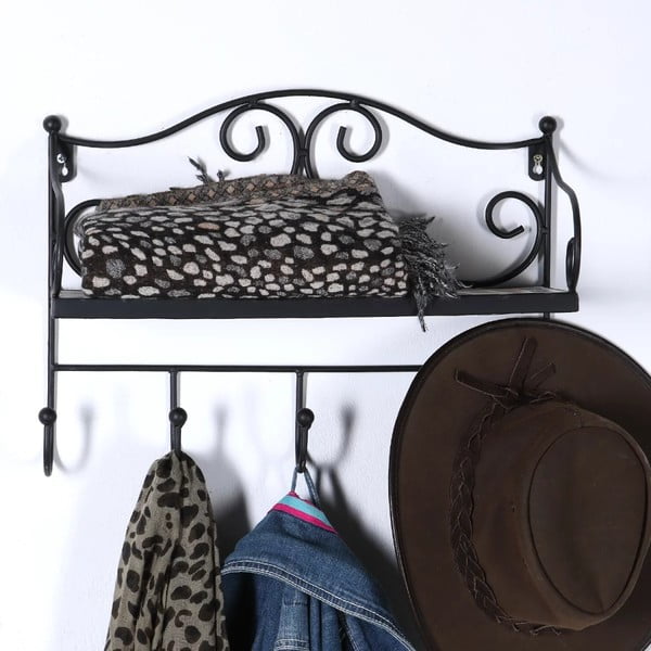 Črn kovinski stenski obešalnik s polico 42 cm Almeria – Garden Pleasure-image-1