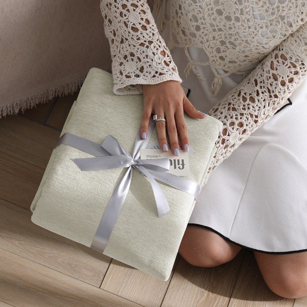 Kremno belo pregrinjalo iz šenilje 220x240 cm Talo – Filumi-image-4