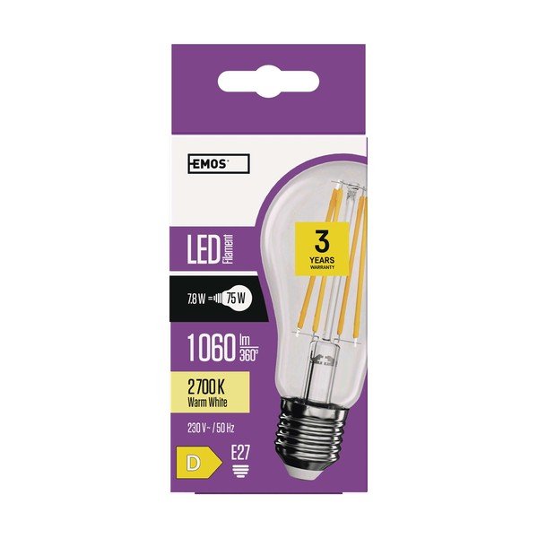 LED žarnica s toplo svetlobo z žarnico E27, 8 W – EMOS-image-1