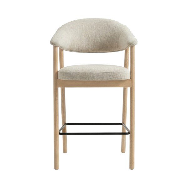 Oblazinjen barski stol z nasloni za roke v kremno beli in naravni barvi (višina sedeža 67 cm) Elk – Unique Furniture-image-1