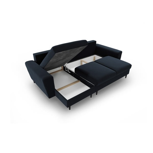 Temno modra žametna raztegljiva kotna sedežna garnitura s prostorom za shranjevanje Kyoto – Cosmopolitan Design-image-3