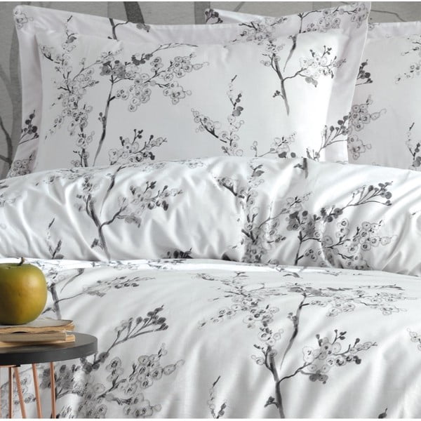 Bela/siva enojna posteljnina iz renforce bombaža 140x200 cm White Floral – Mila Home Luxury-image-4