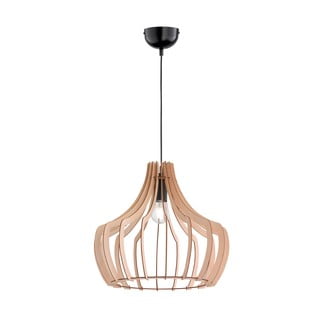Svetlo rjava viseča svetilka iz lesa in kovine Trio Wood, višina 150 cm