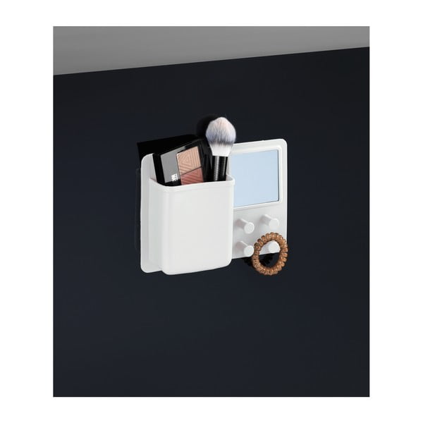 Bel silikonski stenski organizator z obešalniki in ogledalom Wenko Ampio-image-3