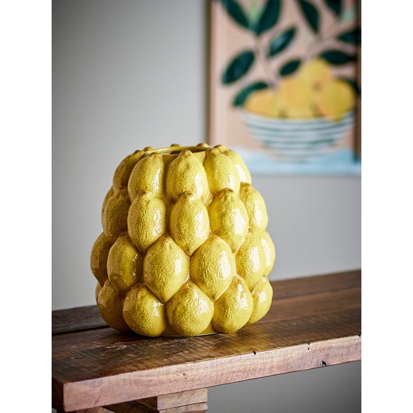 Rumena ročno poslikana vaza iz kamenine (višina 22 cm) Limone – Bloomingville-image-3