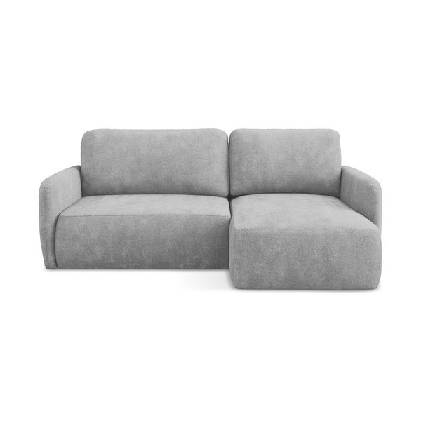 Svetlo siva raztegljiva kotna sedežna garnitura iz šenilje s prostorom za shranjevanje (desni kot/z ležalnikom) Lilo – Makamii