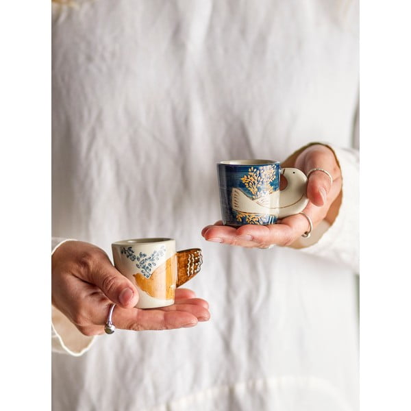 Modro-kremno bele lončene skodelice v kompletu za espresso 2 ks 55 ml Hezha – Bloomingville-image-1