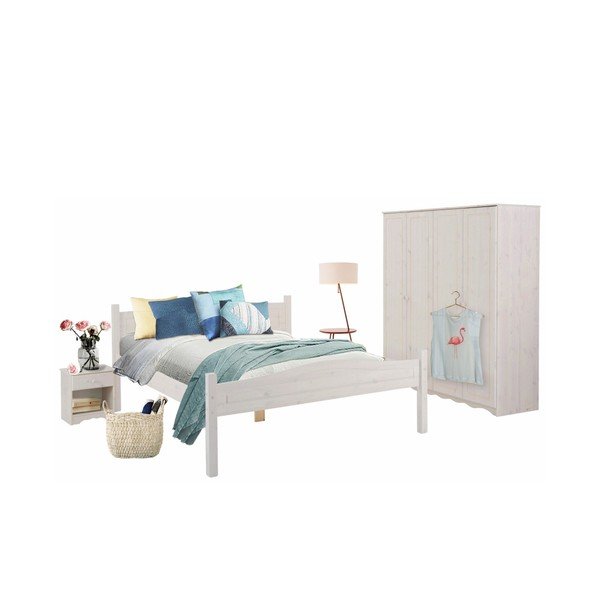 White 3 Piece Pine Wood Double Bedroom Set Støraa Maine-image-2