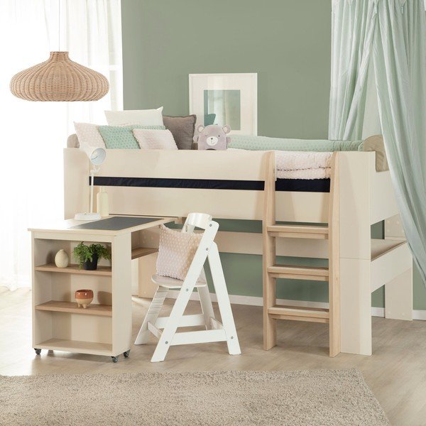 Bež dvignjena otroška postelja s prostorom za shranjevanje brez letvenega dna 90x200 cm Studio – Roba-image-1