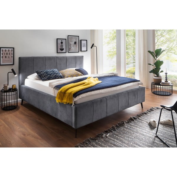 Antracitno siva oblazinjena zakonska postelja s prostorom za shranjevanje z letvenim dnom 180x200 cm Lizzano – Meise Möbel-image-1