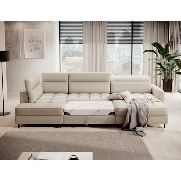 Bež žametna raztegljiva/s prostorom za shranjevanje kotna sedežna garnitura (levi kot/v obliki črke "U") Berrto – ELTAP-image-4