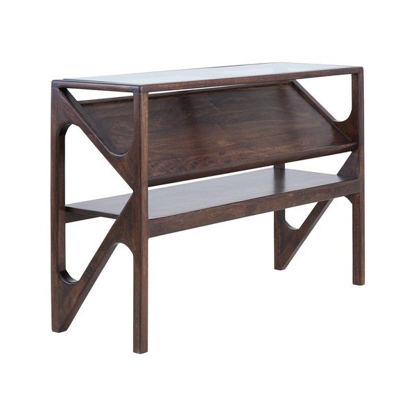 Stranska mizica s stekleno mizno ploščo v temni naravni barvi 41x119 cm Yuki – Light & Living