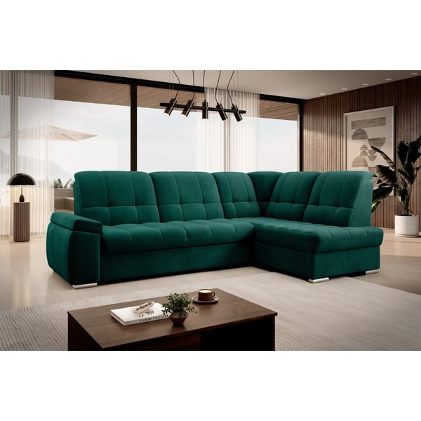 Zelena žametna raztegljiva/s prostorom za shranjevanje kotna sedežna garnitura (desni kot/v obliki črke L) Sado – ELTAP-image-4