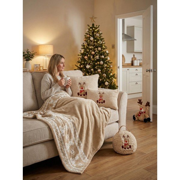 Bež flanelna odeja z božičnim motivom 130x160 cm XMAS – Tiseco Home Studio-image-2