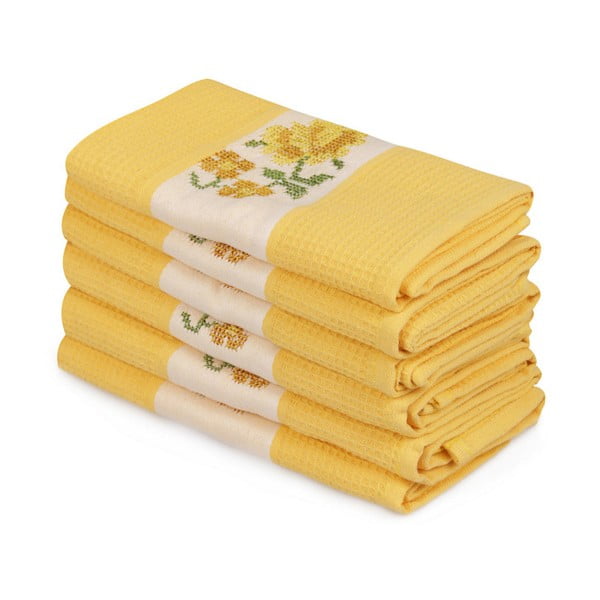 Komplet 6 rumenih brisač iz čistega bombaža Simplicity, 45 x 70 cm