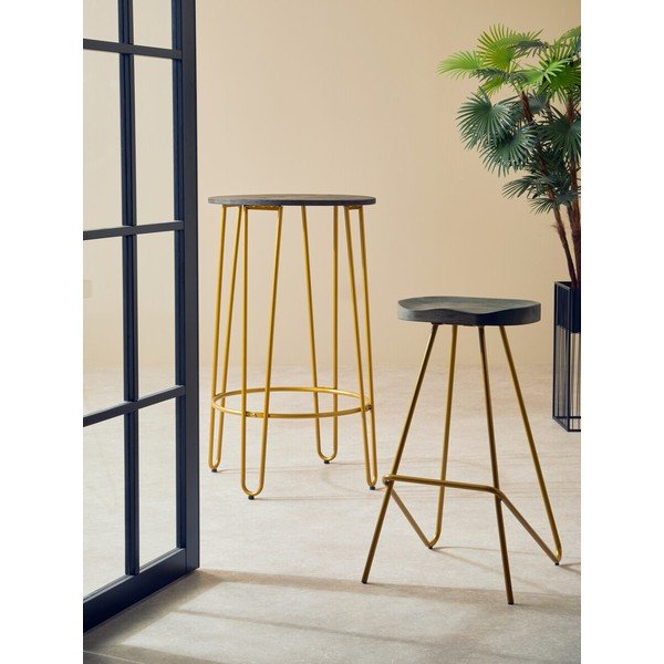 Barsko stol iz masivnega bresta v zlati barvi/v naravni barvi (višina sedeža 78 cm) District – Premier Housewares-image-3