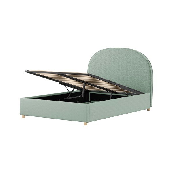 Zelena oblazinjena zakonska postelja s prostorom za shranjevanje z letvenim dnom 140x200 cm Moon – Vipack-image-4