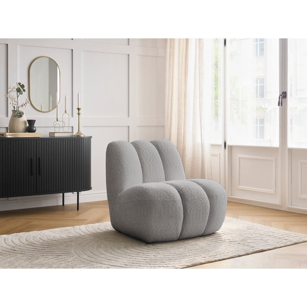 Svetlo siv fotelj iz tkanine bouclé Janissaire – Bobochic Paris-image-1