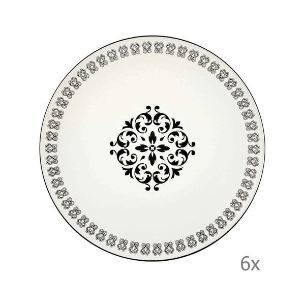 Komplet 6 krem porcelanastih krožnikov s črnim ornamentom Mia Libre Rosette, ⌀ 26 cm