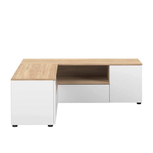 Bela/naravna TV omarica v hrastovem dekorju 130x46 cm Angle – TemaHome-image-2